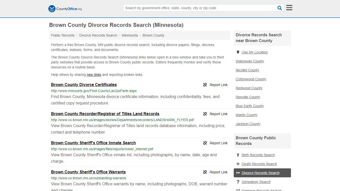 Divorce Records Search - Brown County, MN (Divorce ...