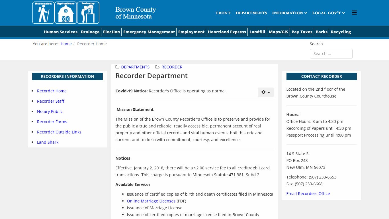 Brown County - Recorder Home - Brown County, Minnesota